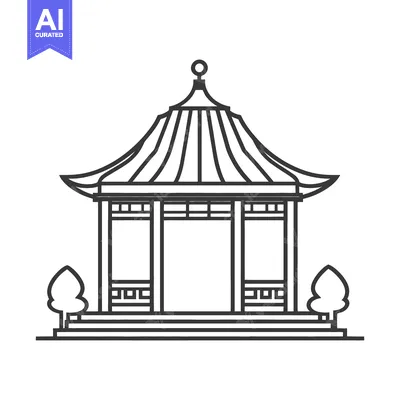 Aset premium populer: A detailed illustration of a pagoda in a minimalist style