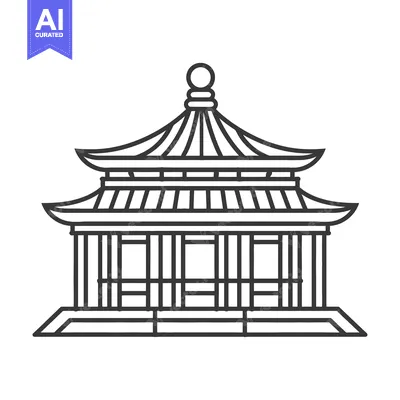Aset premium populer: A detailed graphic illustration of an Asian style building