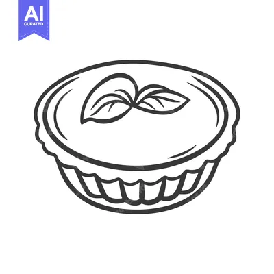 Premium design asset: A simple pie adorned with leaves is drawn in outline style