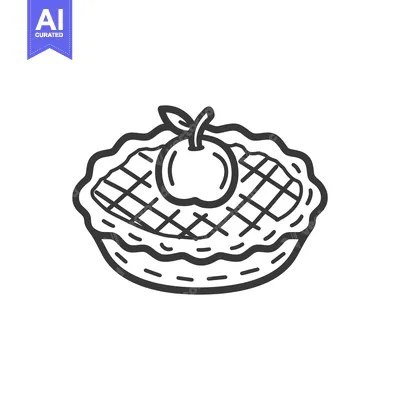 Aset premium populer: An appetizing pie topped with an apple drawn in black outline