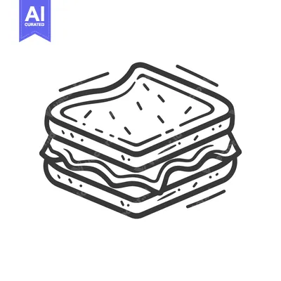 Aset premium populer: A Simple Black and White Sandwich Depicted in Line Art
