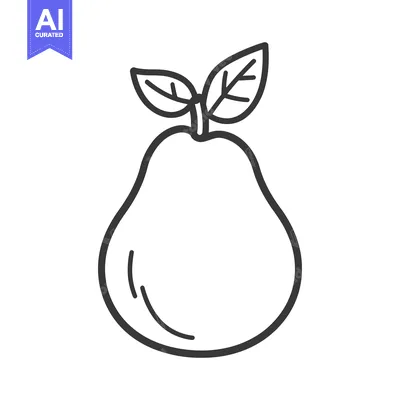 Aset desain premium: A simple monochrome illustration showing a pear with two leaves