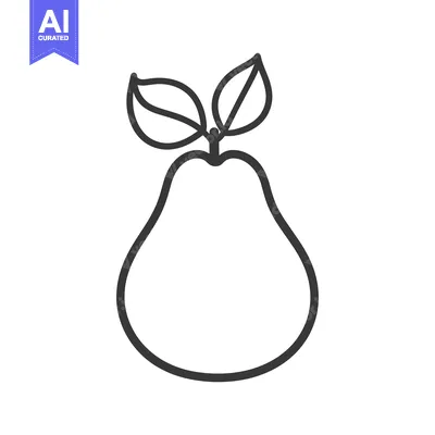 Aset desain premium: A simple black and white outline of a pear with leaves