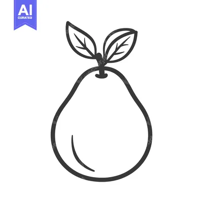 Aset desain premium: A simple line drawing illustration of a fresh fruit pear
