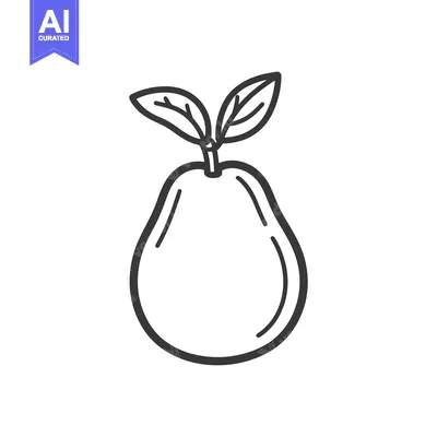 Popular premium asset: A black and white illustrated pear fruit with two leaves
