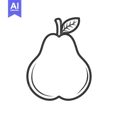 Aset desain premium: A simple black and white illustration of a green pear