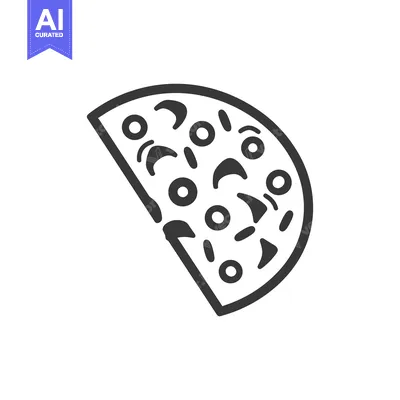Popular premium asset: A slice of pizza showing toppings and cut design in monochrome