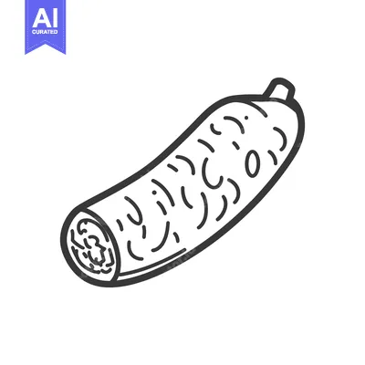 Aset premium populer: An outlined drawing depicts a cured sausage on white background