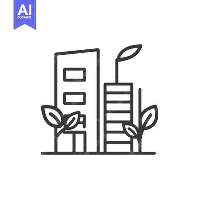 Premium design asset: Illustrated outline of a modern building with plant integration