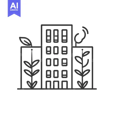 Aset premium populer: A modern building surrounded by plants and a small tree