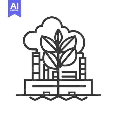 Aset premium populer: A plant growing in front of an industrial facility releasing pollution