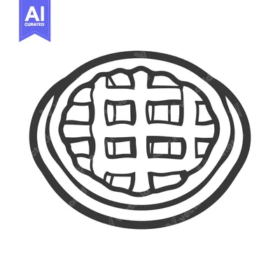 Premium design asset: A single black and white illustration of a breakfast waffle