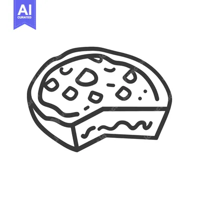 Aset premium populer: A detailed line art image depicting a pizza pie with a bite