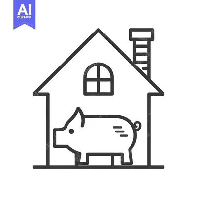 Aset premium populer: A stylized illustration of a pig in a simple house structure
