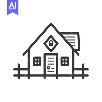 Aset desain premium: Simple illustration depicting a house with a fence and lock