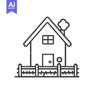 Premium design asset: Simple illustration of a house with a fence and chimney on white