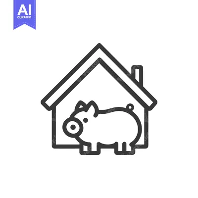 Premium design asset: A graphic illustration of a pig inside a house with a chimney