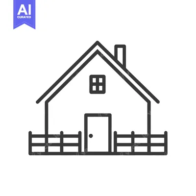 Aset premium populer: Simplified black and white line drawing of a house with fence