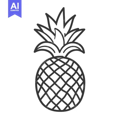 Aset desain premium: A Simple Black and White Line Drawing Depicting a Pineapple
