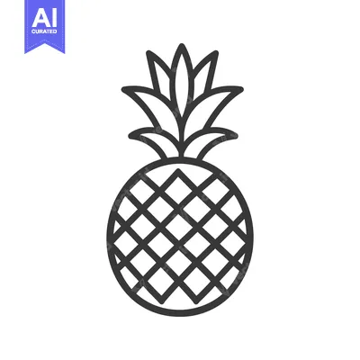 Aset desain premium: A simple black and white illustration of a tropical pineapple fruit