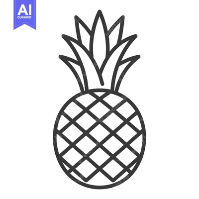 Aset desain premium: A simple detailed black and white line drawing of a pineapple