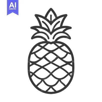 Aset desain premium: A black and white line drawing depicting a pineapple fruit