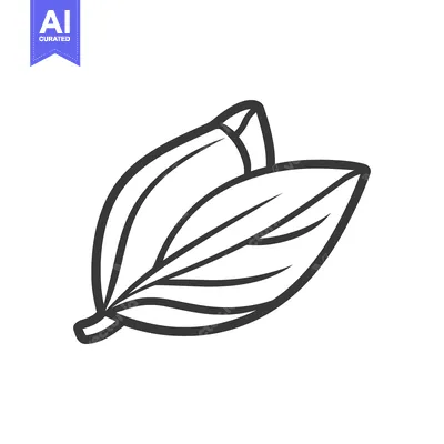 Aset desain premium: Two green leaves with detailed veins are depicted in a line art style