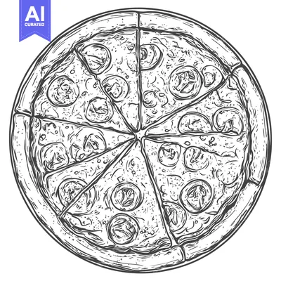 Aset premium populer: A delicious pizza cut into eight slices displayed in a circle
