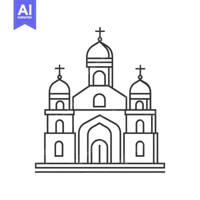 A black and white architectural illustration of a religious building