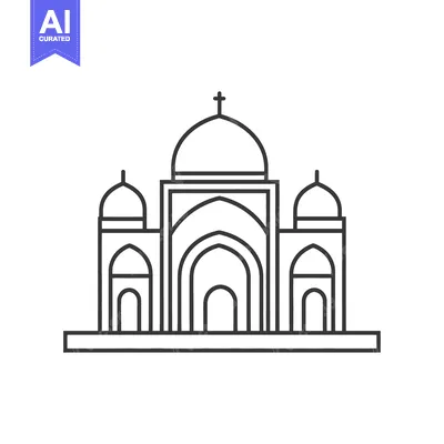 Aset desain premium: A simple black and white outline illustration of a building structure