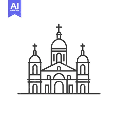 Aset desain premium: A simple black line drawing illustrating a religious place of worship