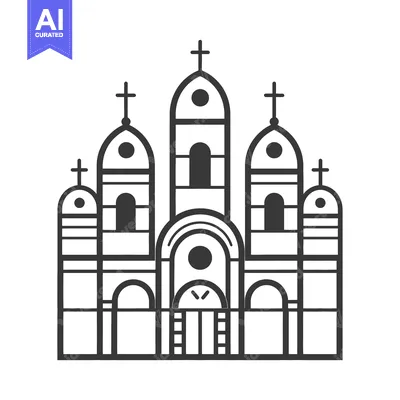Aset desain premium: A black and white illustration depicting a religious place of worship