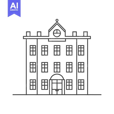Aset desain premium: Illustration depicting a symmetrical three story building with windows