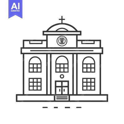 Aset desain premium: A detailed black and white outline depiction of a building
