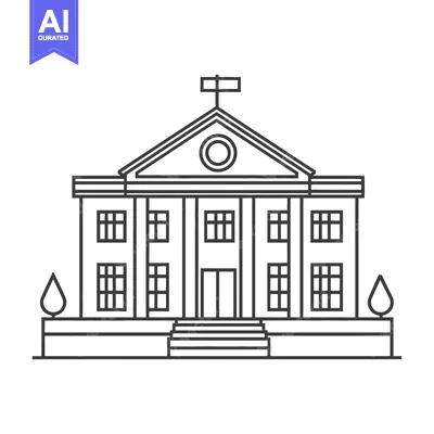 Aset desain premium: A simple black and white illustration of a government building