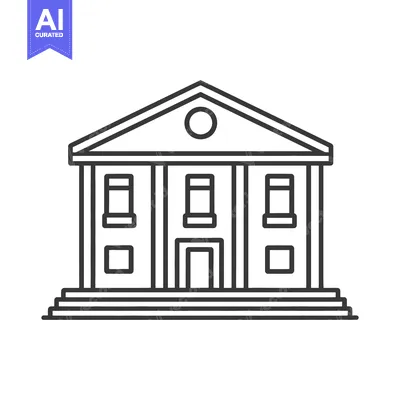 Aset desain premium: A classical building design featuring columns and symmetrical windows