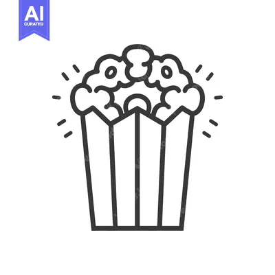 Aset premium populer: A simple line art illustration of a popcorn container