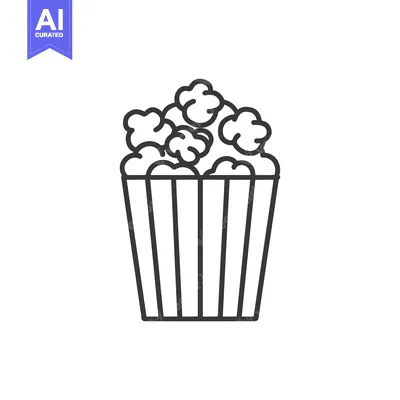 Aset desain premium: A simple outlined illustration of a carton of popcorn