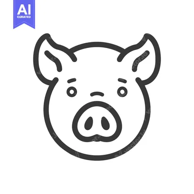 Aset desain premium: A simple line drawing depicting the face of a pig