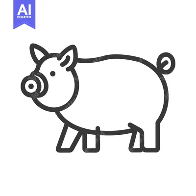 Aset premium populer: A simplified black outline illustration of a cute pig animal