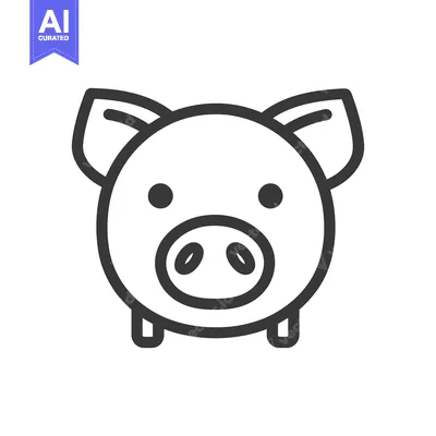 Aset premium populer: A simple outline illustration depicting a friendly smiling pig