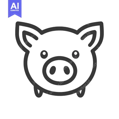 Aset premium populer: A simplified line art illustration of a smiling pig face