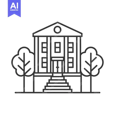 Premium design asset: The illustration depicts a grand building with columns and trees
