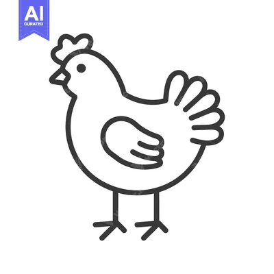 Premium design asset: A simple black and white illustration of a standing chicken
