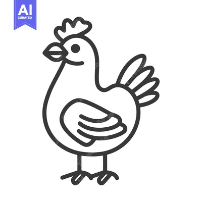 Aset desain premium: A simple line drawing of a stylized chicken standing upright