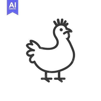 Premium design asset: Simple black and white line drawing illustration of a chicken