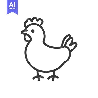 Aset desain premium: A simple black and white illustration of a chicken standing