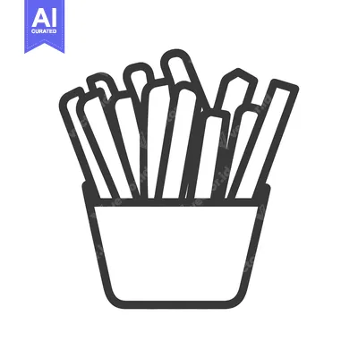 Premium design asset: A simple black and white illustration of french fries in a carton