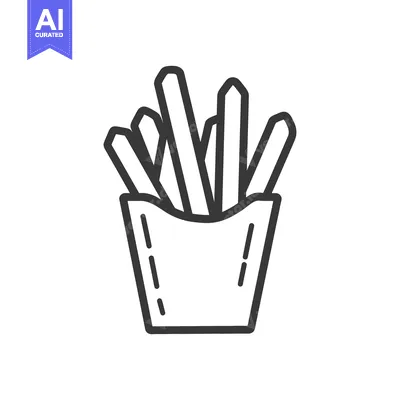 Premium design asset: A black and white illustration depicts a container of french fries