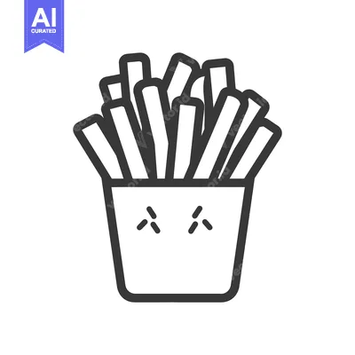 Aset premium populer: A black and white illustration of fries in a container